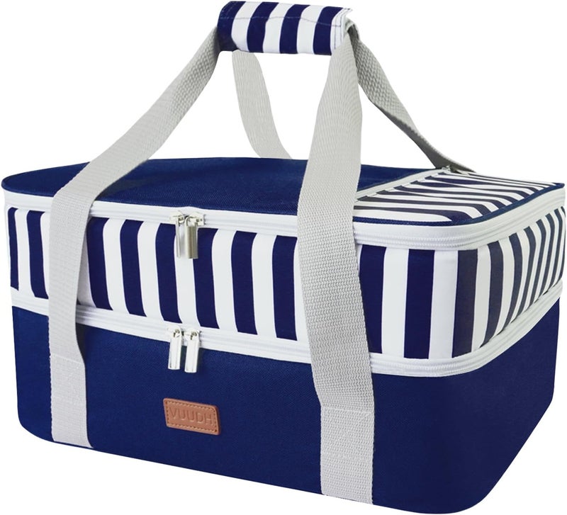 Vuudh Casserole Carrier Bag - Double Decker Food Bag, Insulated Casserole Carrier for Hot or Cold Food, Lasagna Holder Tote for Picnics,Beaches,Traveling or Gifts (Blue) - Image 1